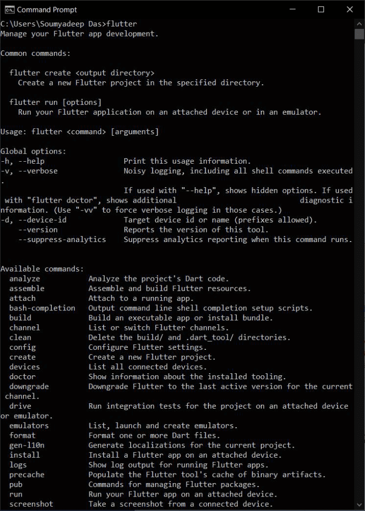 Flutter Doctor Command Prompt